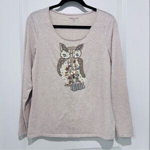Coldwater Creek Women’s Beaded Owl Long Sleeve T-Shirt. Sz. Small (8)